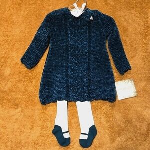 Rachel Zoe Kids Green Chenille Sweater Dress Set Size 6-9 Months
